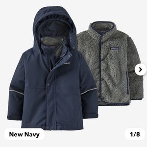 Patagonia Kids Navy Raincoat with Gray Fleece Layer